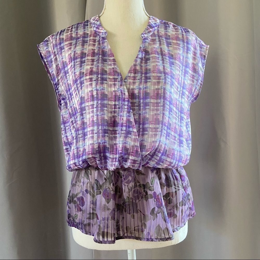 CAbi Eva Astor Purple Floral Peplum Blouse S - Picture 4 of 12